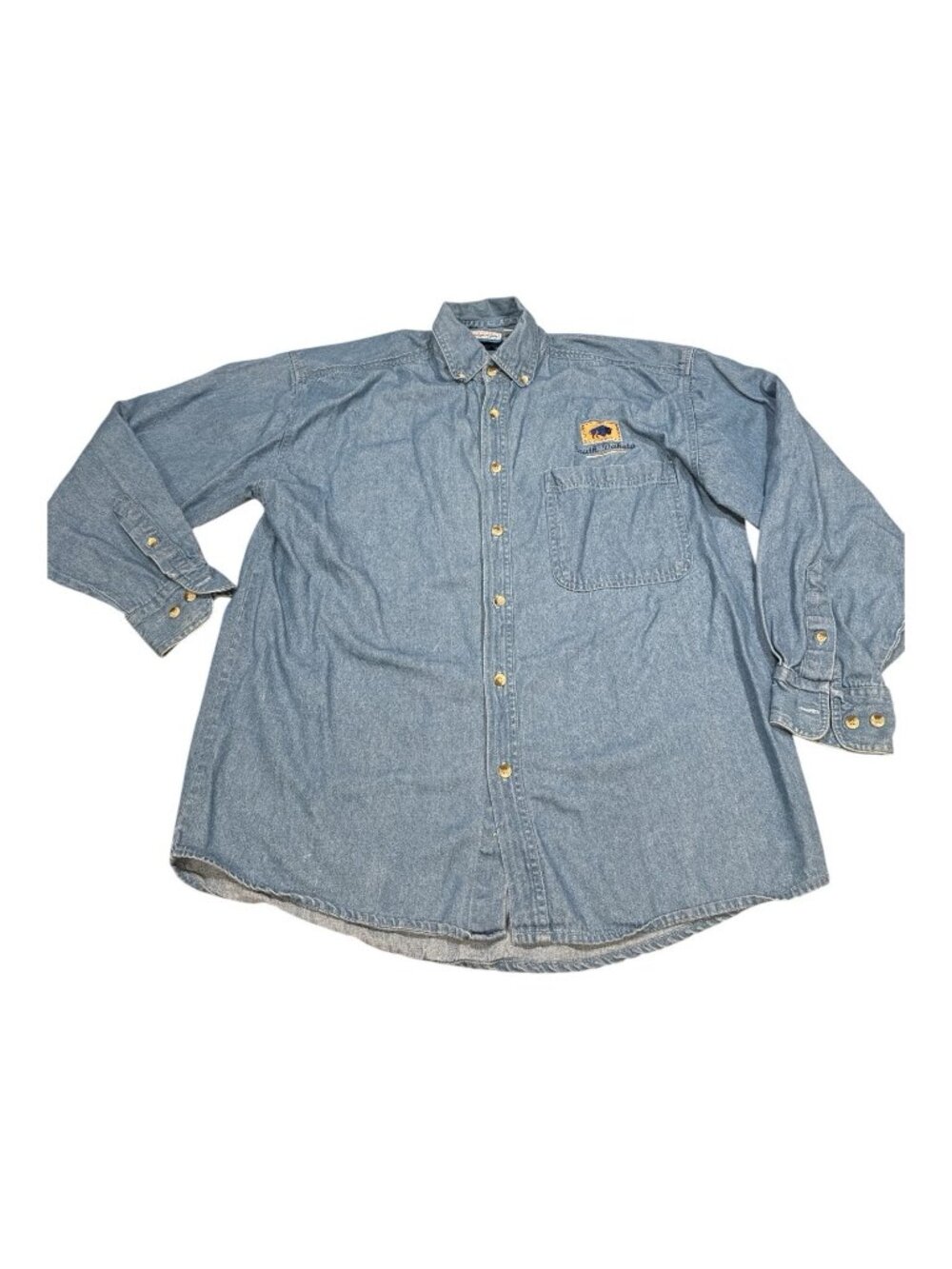 Vintage 90s Embroidered Denim Shirt Medium Button Down South Dakota Buffalo